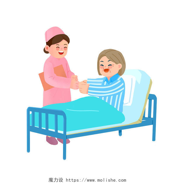 手绘卡通护士节护士照顾老年病人元素卡通护士节护士病人元素